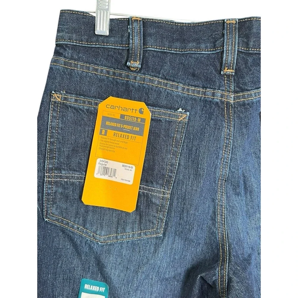 Carhartt Jeans Men NWT 35X30 BD5119-M Blue Relaxed Fit Straight Leg‎ Denim Pants